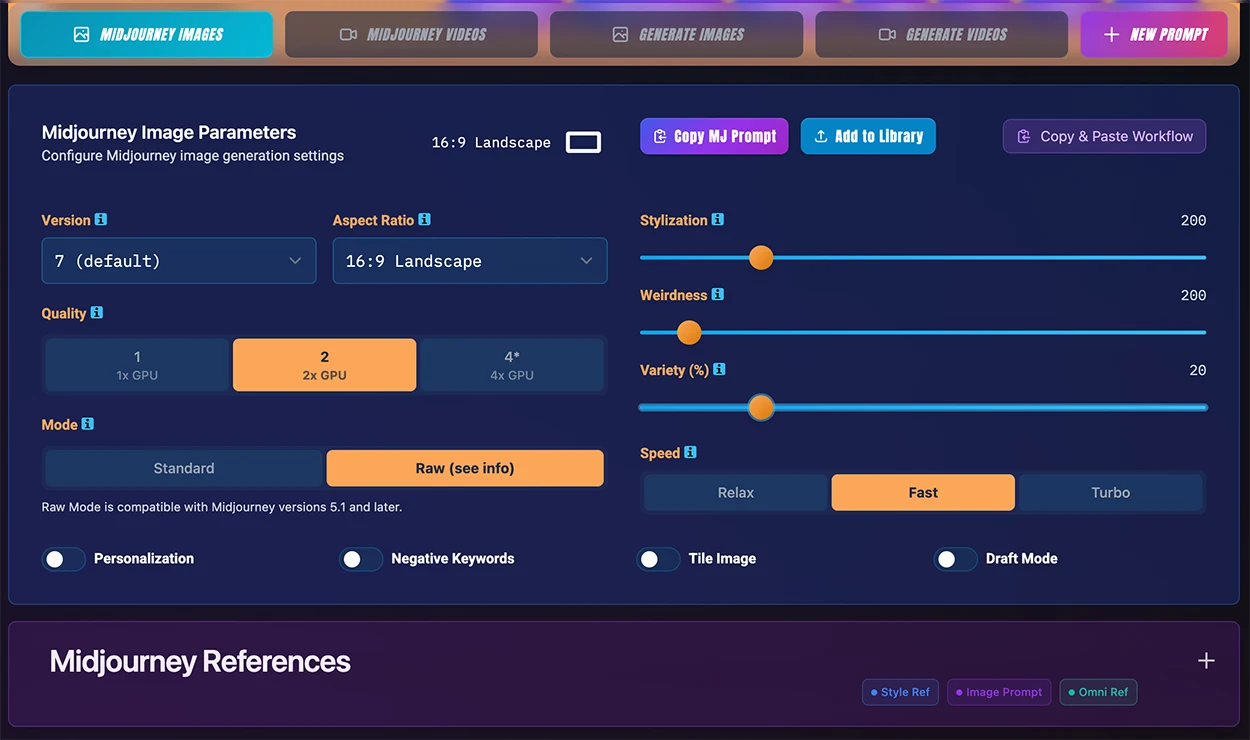 Midjourney Image Parameters Panel