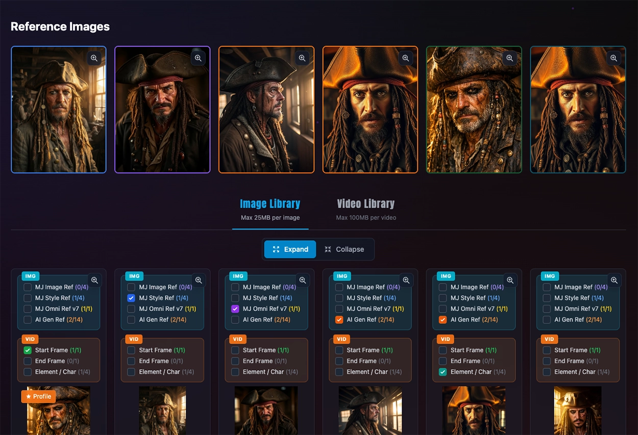 Library checkboxes for adding references